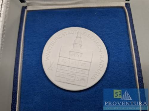 Porzellan-Medaille Wartburgstadt Eisenach Rathaus Meissner-Porzellan Ø 52 mm